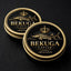 Black and gold bekuga caviar tins featuring ornate crown and sturgeon illustrations for luxury gourmet presentation