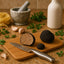 Black Summer Truffle on a cutting board showcasing fresh black summer truffles for culinary use