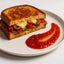 Grilled cheese sandwich with mushrooms and red peppers featuring Brins Chili Pepper Jam flavor profile