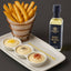 French fries with dipping sauces drizzled with Imperia White Truffle Oil and infused with white truffles