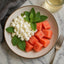 Watermelon and cottage cheese salad featuring Ricotta Salata Italian cheese
